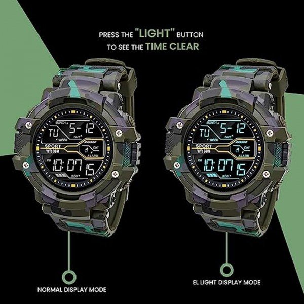 IIK Collection Army Design Strap Multi Functional Sports Digital Dial Men's Watch - Image 2