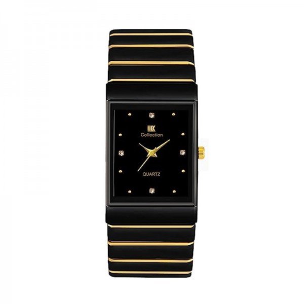 IIK Collection Rectangle Studded Dial Metalic Bracelet Chain Strap Analogue Wrist Watch for Men and Boys