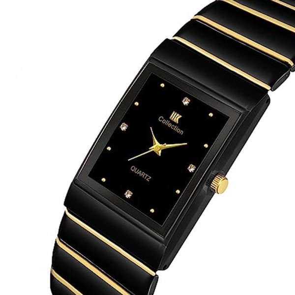 IIK Collection Rectangle Studded Dial Metalic Bracelet Chain Strap Analogue Wrist Watch for Men and Boys - Image 4