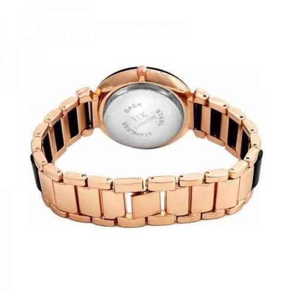 IIK Collection Round Studded Dial Metal Bracelet Chain Strap Analogue Women's Wrist Watch (Black) - Image 2