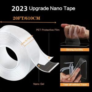 20ft Double Sided Tape: Heavy Duty, Traceless, Removable, Washable Nano Gel Grip Tape for Home Decor, Carpet Mats & More!