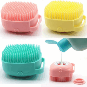 (Pack 2) Silicon Massage Bath Brush Hair, Bathing Brush For Cleaning Body | Silicon Wash Scrubber, Cleaner & Massager For Shampoo, Soap Dispenser | Bathing Tool | Bathroom, Men & Women