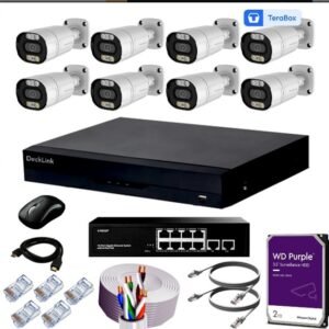 Combo-3 8CH NVR Security System with 4× 4MP IP Dome Cameras, 4× 4MP IP Bullet Cameras, 1TB HDD, 98m Cat6 Cable, PoE Switch & Connectors
