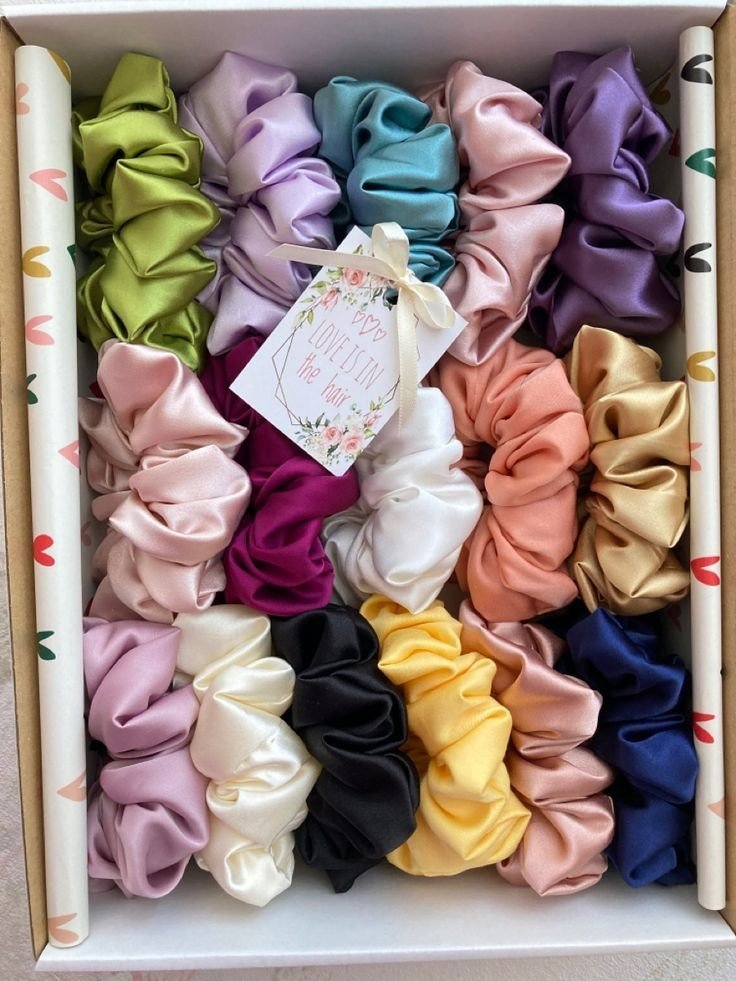 (Pack of 8) (Multicolor) Premium Silk Satin Scrunchies Rubber Band