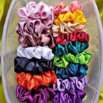 (Pack of 12) (Multicolor) Premium Silk Satin Scrunchies (Pack of 12) Rubber Rubber Band (Multicolor) Multicolor color Fabric thalamudi kattu/thalamudi bandham/Jada Bandlu/Muti pattaikal/hair baandukal/Kudalu byandgalu/Hair byandgalu Ideal for Women / Girls