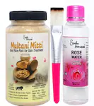 Face Pack Powder 200gm With Rose Water 120ml & Face Pack Brush (Pack of 3)
