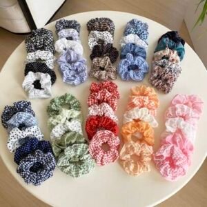 12 pcs Hair Scrunchies Chiffon Elastic Floral Hair Bands Scrunchy Hair Ties Ropes Scrunchie Simple Multi-Colored Hair Accessories Set for Women or Girl (Multy Design) Club Rubber Band Multicolor color Fabric