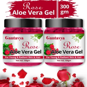 Gantavya Naturals Pure Aloe Vera Rose Gel(150g) Rose Gel for Skin Acne, Scars, Dark spots Face & Hair smooth, silky Hair & soft skin. For All Skin & Hair Types (150gm) pack of 2, (aloe vera gel for hair)