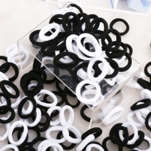Small Rubber Bands Hair Ties Ponytail Holders for Girls White and Black for School Kids Baby Girls100 pcs Pack (Black/White)