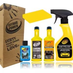 CITRUS POWER Complete Car & Bike Cleaning Interior and Exterior Care Kit / Car Polish / All In One Shiner (Protectant) / Chrome Cleaner (Rust Remover) / Windshield Cleaner Wiper Fluid / Sponge (Car Care Combo)