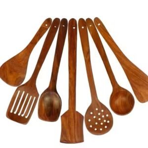 Alifer Shoppee Wooden Serving and Cooking Spoons Set Kitchen Organizer Items Kitchen Accessories Items (Set of 7)