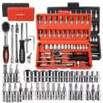 Tool Kit 46 Pieces Drive Socket Set Auto Repair Hand Tool Ratchet Wrench Set, Tools Kit for Automotive Repair, Household, Car & Bicycle Repairs Metric screwdriver Set with Storage Case