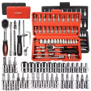 Tool Kit 46 Pieces Drive Socket Set Auto Repair Hand Tool Ratchet Wrench Set, Tools Kit for Automotive Repair, Household, Car & Bicycle Repairs Metric screwdriver Set with Storage Case
