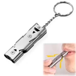 Emergency Survival Whistle 120db Stainless Steel Keychain Whistle for Outdoor Safety Coaches Referees Teachers Training Durable and Portable High Pitch Dual Hole Design