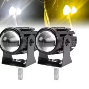 Fog Light Lamp Projector Mini driving Lens Spotlight Led for Motorcycle, Scooty, e-rikshaw, 10 Watt/Piece Headlight (White and yellow, Pack of 2)