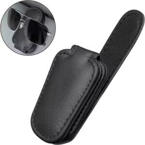 Sunglasses Goggles Holder for Car Sun Visor, Magnetic Leather Glasses Eyeglass Universal Hanger Clip for Car (Black)