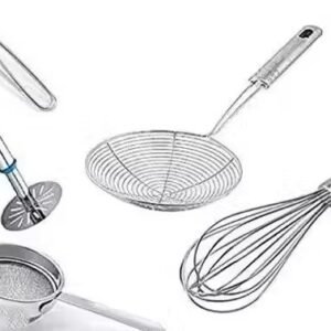 The Best Kitchen Essentials Tools Set of 5, Potato Masher,Egg Beater,Tea Strainer,Puri Strainer and Tong/pakkad in Stainless Steel Body