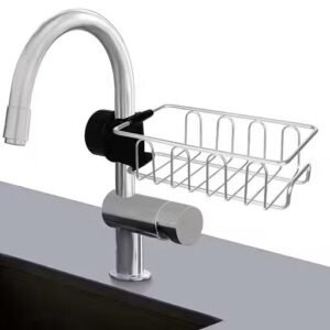 ArrayStyle Stainless Steel Sink Sponge Caddy Organizer,Tap Organiser Clip Storage Rack Practical Home Kitchen Faucet Shelf Snap-on Faucet Rack Drain Rack
